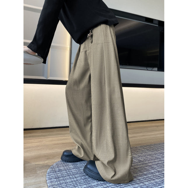 Hong Kong Style Retro Houndstooth Silhouette Trousers for Men in Autumn Trendy Brand Handsome Clean Fit Casual Suit Trousers