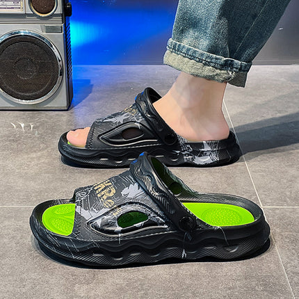 Men's Trendy Brand Slippers for Summer, Wear-Resistant, Soft-Soled, Suitable for Outdoor Use, Driving, Sports, Large Size Beach Sandals