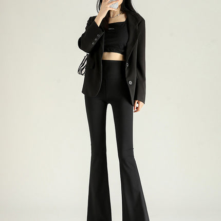 Long Shark Pants Women's High Waist Pants Autumn and Winter fleece-lined Slim-fit Mop Pants Dose-fit Trousers Loose Fashion Flared Pants