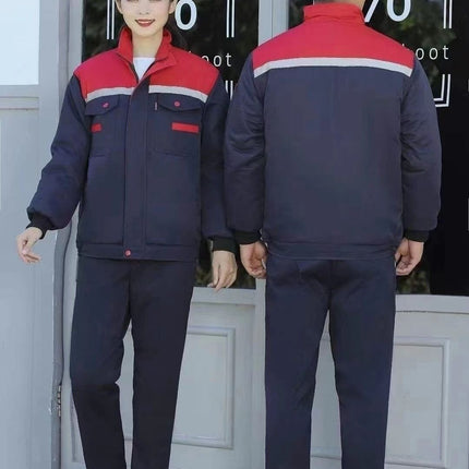 Winter Thickened Jacket, Mid-Length Workwear with Patchwork Shoulders, Cotton-Padded Jacket for Auto Repair, Construction Site, Factory, Cold Storage, and Warmth