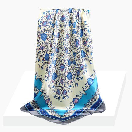 Spring and Autumn New 90 Square Scarf Printing Silk Satin Hangzhou Scarf Square Scarf Shawl Gift Factory Wholesale