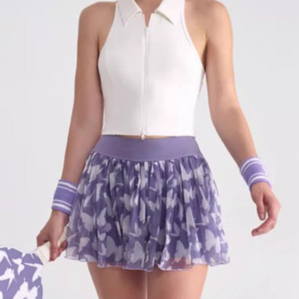New Cross-Border European and American Fashion Sexy Mesh Yoga Tennis Skirt Sports Fitness Yoga Skirt with Safety Pants