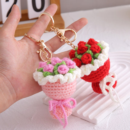 Imitation Ice Cream Bag Pendant Car Decoration Holiday Gift Gift Wool Knitted Holding Flower Keychain