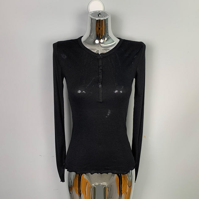 South Korea Dongdaemun all-match sexy hot girl slim fit slimming slightly transparent figure long sleeve T-shirt bottoming shirt top for women