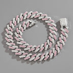 silver Pink Bar Cuban Chain / 18inch（45cm）