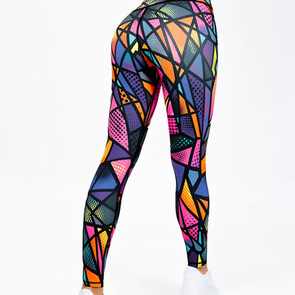 Cross-Border New High-Waisted Naked-Feel Butt-Lifting Yoga Pants, Quick-Dry Geometric Print Sports Fitness Yoga Wear for Shaping