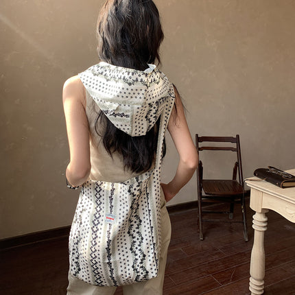 Japanese and Korean Popular Fried Street Hat Bag Two-Piece Set Women's Outdoor Leisure Travel Open Cotton Crosswalk Bag Ethnic