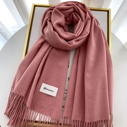 Solid Color Faux Cashmere Scarf for Women, Annual Meeting Red, High-End Feel, Spring and Autumn Woven Neck Scarf, Korean Style Versatile Artistic Warm Shawl
