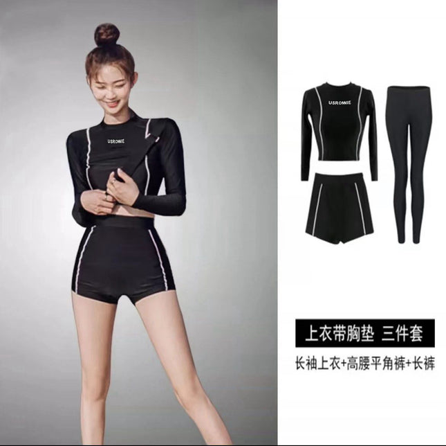 Sunscreen Swimsuit Women's Long Sleeve Jellyfish Diving Suit Snorkeling Split Black Surfing Conservative Sports Student Swimsuit