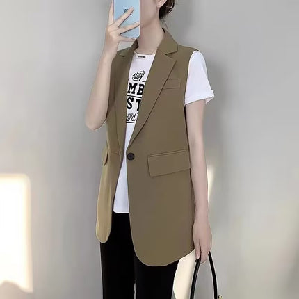 2025 Women's Blazer Vest Spring and Autumn Petite Loose Sleeveless Waistcoat Vest Outerwear