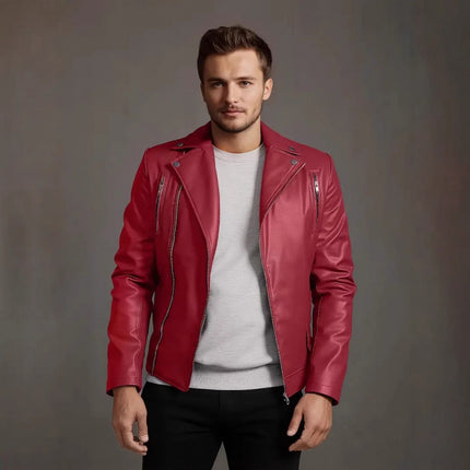 Cross-Border European and American Slim Men's Leather Jacket Casual Motorcycle Jacket Motorcycle Clothing American Retro Pu Leather Jacket