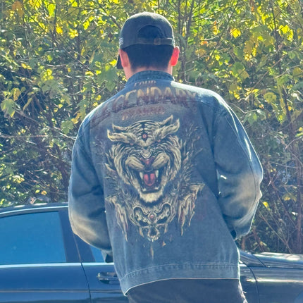 New Original American Style Retro Distressed Loose Direct Spray Printed Denim Jacket Men's and Women's Denim Jacket Top