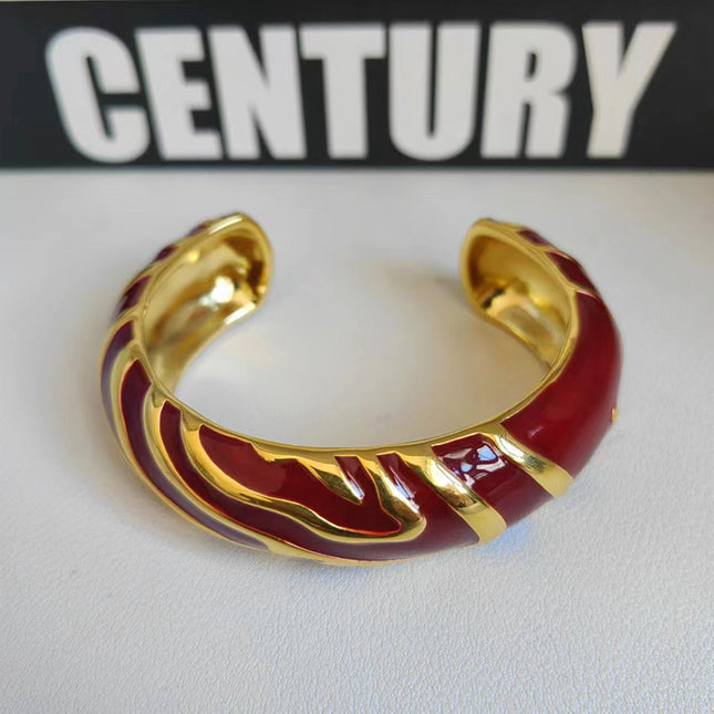 Pattern Contrasting Enamel Bracelet Niche Splicing Wide Version Asymmetrical Ring Retro European and American Fashion High-End Hand Jewelry
