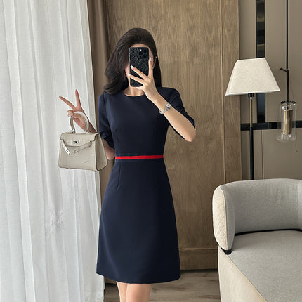 Waist Dress Women's Short-Sleeved 2025 New Summer Workwear Skirt Stewardess Interview Uniform Jewelry Store Work Clothes