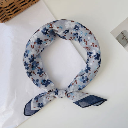 Soft Breathable Cotton Linen Small Square 58x 58cm New Artistic Printed Air Conditional Room Neck Protection Scarf Women