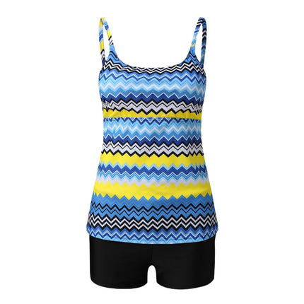 Cross-border 2024 European and American Foreign trade new double shoulder strap flat chest Amazon tankini high waist boxers split swimsuit