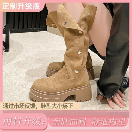Maillard Brown Boots Long Boots Women's 2025 Autumn and Winter New Small Mid-Calf Knight Boots Two-Wear Western Boots