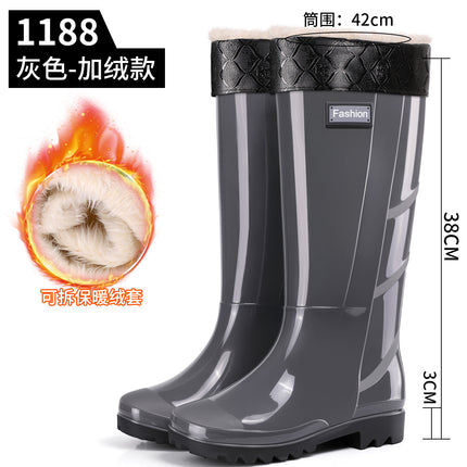 Men's Labor Protection Boots Gray High Rain Boots Green Rubber Shoes Construction Site Protective Men's Water Shoes Outdoor Camouflage Camping Style Water Boots