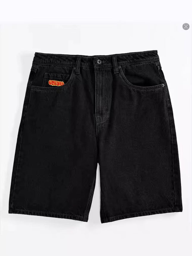 Cross-border E-commerce Skateboard Denim Shorts Washed Denim Shorts Men's Summer Loose Retro Trendy Brand Casual Shorts