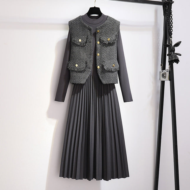 plus size women's clothing small fragrance suit dress 2024 early spring new chubby girl temperament socialite feeling two-piece set