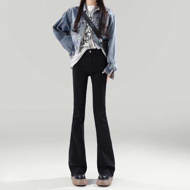 Black High-Waist Micro-Raise Jeans Women's Trendy All-Match New Slim-Fit Hip Slimming Stretch Horseshoe Pants