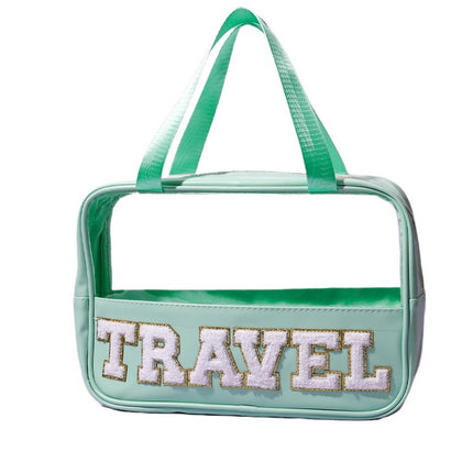 Cross-border new embroidered letters cosmetic bag pvc stitching transparent storage bag large capacity wash bag factory direct sales