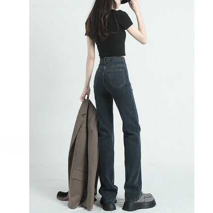 High-Waisted Narrow Straight-Leg Jeans for Small Women 2025 New Autumn and Winter Elastic Loose Slimming Look Cigarette Pipe Floor Mopping Pants