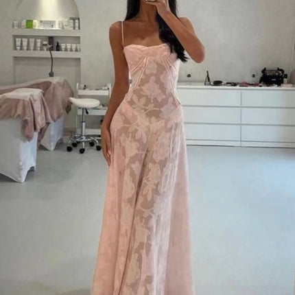 European and American Style 2023 Summer New Fashion Sexy Perspective Seaside Vacation Slim-fit Slip Dress Floral dress