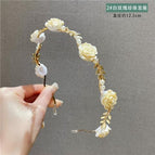 Rose pearl headband white rose