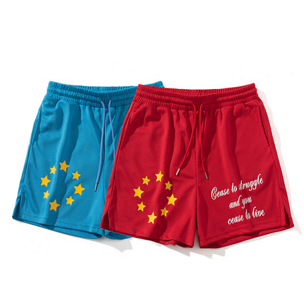 Carefully Selected American Printed Letter Sports Quarter Pants, Trendy Brand, Simple Embroidery, Harajuku Style New Style, Over-The-Knee Shorts