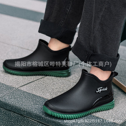 Men's Short Rain Boots, Fishing Shoes, Fleece-Lined, Car Wash Work Rubber Shoes, Adult Kitchen Waterproof Shoes, Men's Fleece-Lined Warm Shoes