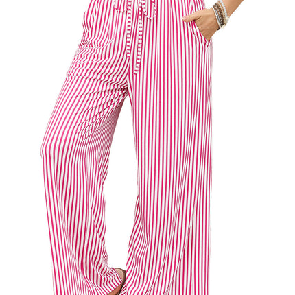Vintage Striped Wide-Leg Pants for Women, High-Waisted Loose Brushed Trousers, New European and American Cross-Border Women's Fashion