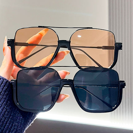 Cross-Border Double-Beam Brown Sunglasses Transparent Black Retro High-End Sunglasses Unisex Large Frame Glasses