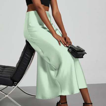 In-Stock Cross-Border Women's Clothing Wholesale European and American Style Elegant Satin Midi Skirt Slimming and Flowy