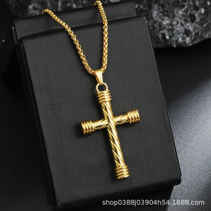 European and American Simple Cast Cross Men's Pendant Necklace Punk Style Black Cross Sweater Chain Jewelry Wholesale