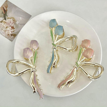Japanese and Korean Alloy Grabber Streamers Double-Ended Twist Tulip Hairpin Girl Heart Flower Edge Clip Popular Head Accessories