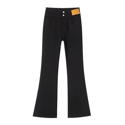 Black Stretch Flared Pants Women's Trendy All-match New High Waist Slimming Slim-fit Hip Lip Micro-Denim Trousers
