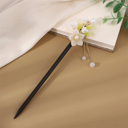 Antique Hairpin Step Tassel Wood Hairpin Imitation Ebony Headwear Disc Hair Simple Accessories Ancient Dress Hairpin Women's Hair