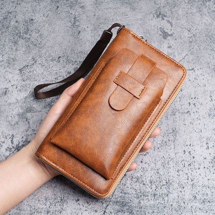 Men's Wallet Long New Leather Wallet Multi-Card Slot Wallet Two-In-One Men's Business Zipper Multi-Function Mobile Phone Bag Original