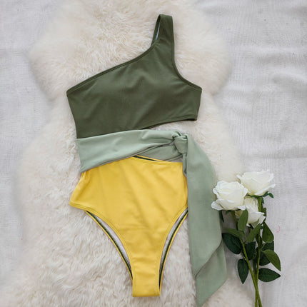 Cross-Border One-Piece Swimsuit for Women, High-End Huludao Swimsuit, Hot Spring Women's Conservative Leather Swimsuit