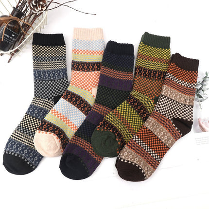 5-10 pairs of retro thick line socks men's stockings autumn and winter warm thickened men's ethnic totem socks winter