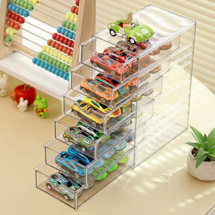 Domeka Transparent Display Stand Drawer Alloy Car Model 1:64 Children's Toy Hot Wheels Storage Box