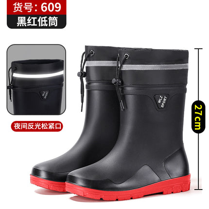 New Foreign Trade Style High-Tube Men's Water Boots, Mid-Tube Outdoor Waterproof Non-Slip Long-Tube Warm Thickened Fishing Rubber Shoes