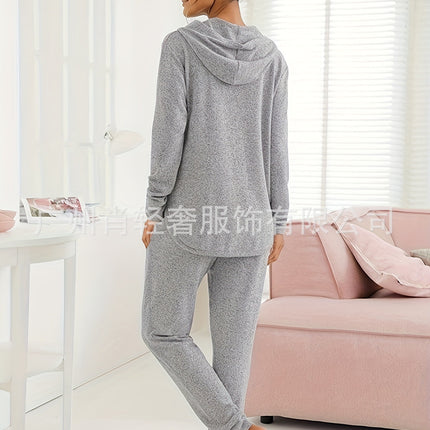 European and American trade casual loose zipper hooded light jacket pants suit (2 pieces)
