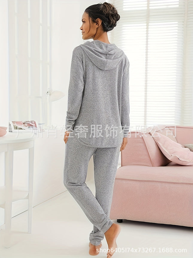 European and American trade casual loose zipper hooded light jacket pants suit (2 pieces)