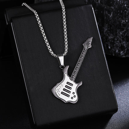 New Guitar Pendant Necklace for Men, Colorful Oil-Drip Alloy Instrument Stainless Steel Pendant DIY Jewelry Accessories for Women