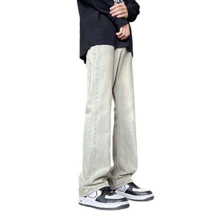 Danpaoni | jeans men's autumn and winter new lengthened Hong Kong wind thickened washed mud dyed tide brand micro horn pants men