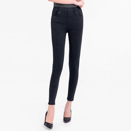 2025 spring new women's 300kg plus size Denim leggings women's spring and autumn free consignment of one-button shop