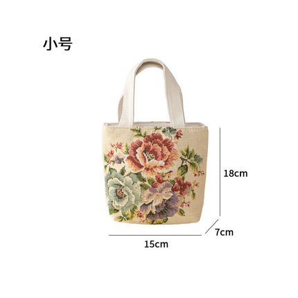 Gold Thread Embroidered Handbag, Ethnic Style Double-Sided Jacquard, Casual and Versatile Handbag, Suitable for Going Out, Small Square Bag with a Foreign Style