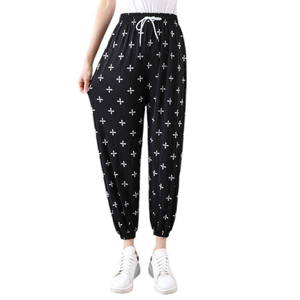 Cross-Border Popular Summer Women's Ice Silk Pants for Middle-Aged and Elderly, Loose Casual Home Pants, Elastic Plus-Size Pants for Square Dancing
